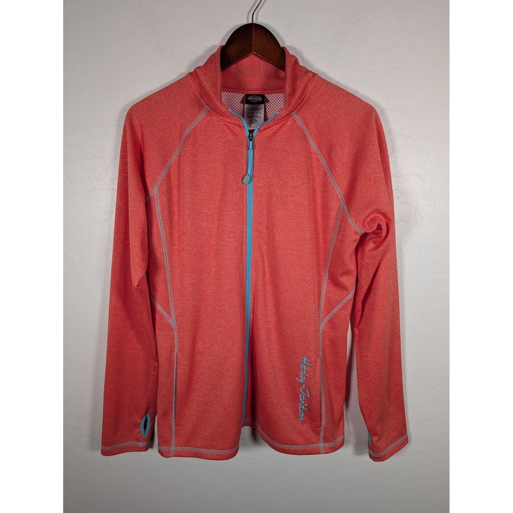 Harley-Davidson‎ Jacket Womens Large Coral Pink Full Zip Performance Thumbholes